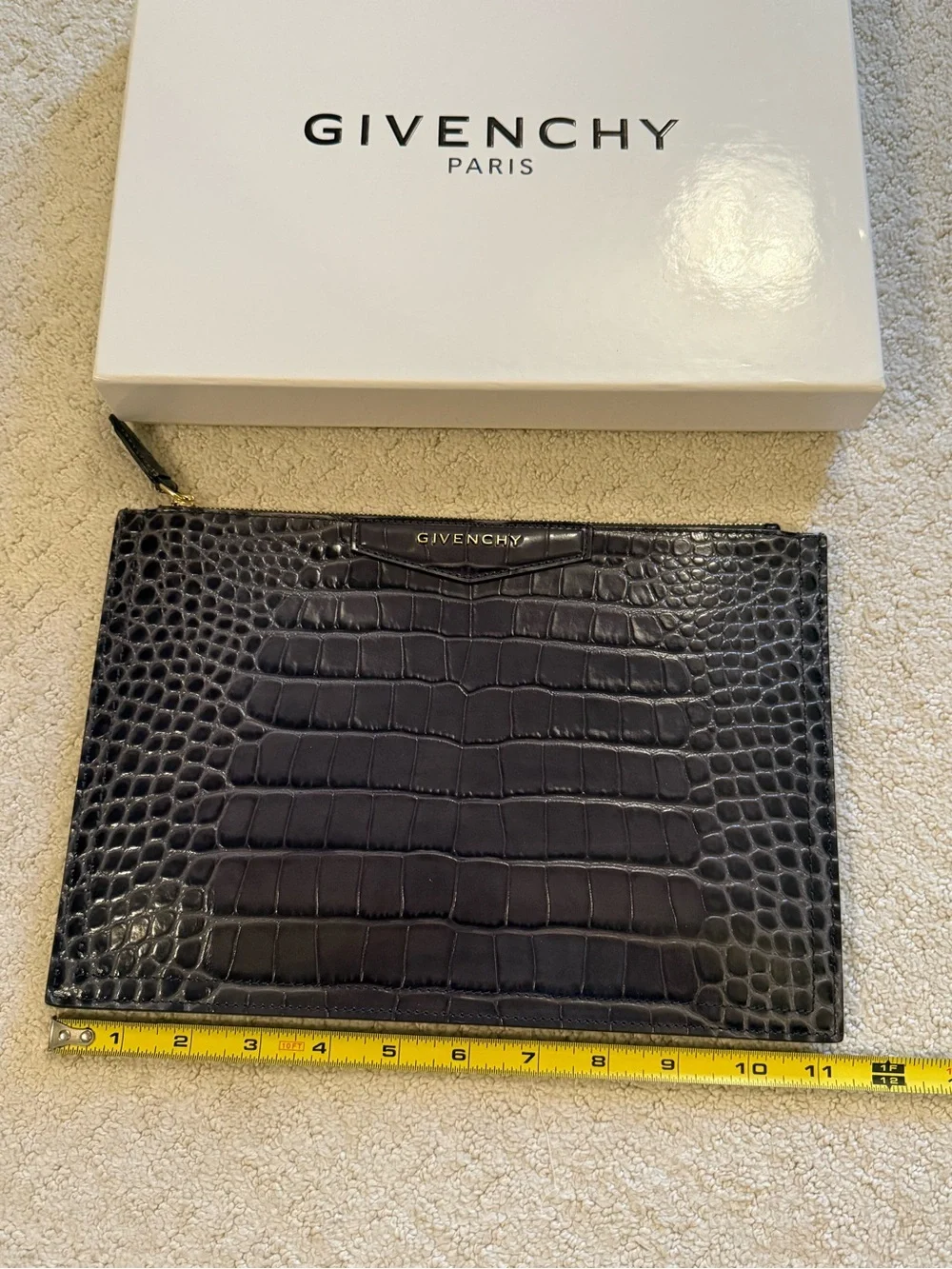 Givenchy Gray Croc-Embossed Leather Zip Pouch